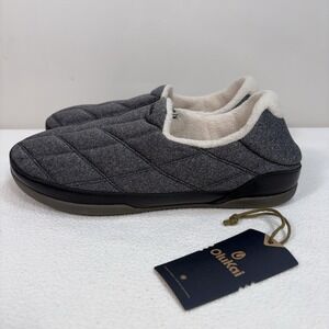 Olukai Puku'i Fleece-Lined Slippers Men's 11 Dark Shadow Gray Slip-On Comfort